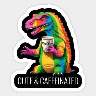 Rainbow Dinosaur T-Rex - Cute & Caffeinated - Kawaii Anime Dino & Coffee Lover Sticker